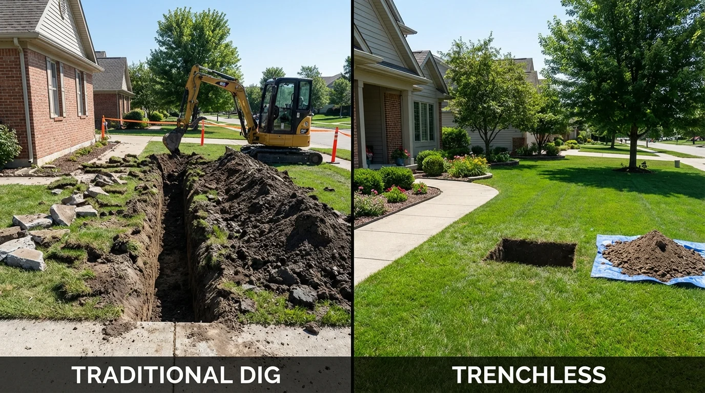 Trenchless sewer repair with minimal yard damage versus traditional excavation in Plummer, ID